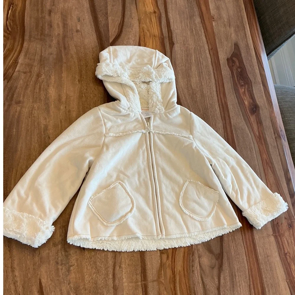 Gymboree Little Girls Faux Fur Trim Hooded Soft Jacket Cream Size‎ 4t